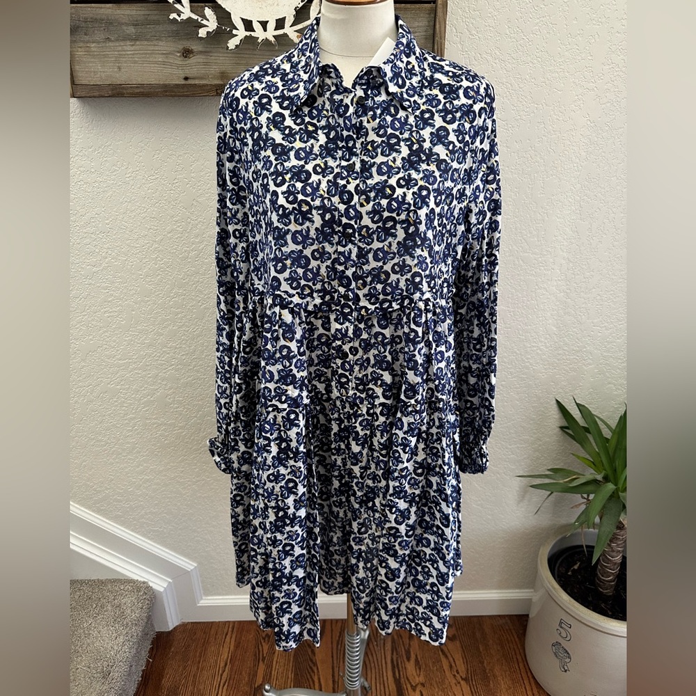 Munthe Rita Navy Floral long sleeve Dress Organic cotton silk size 36 NWT